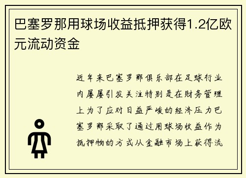 巴塞罗那用球场收益抵押获得1.2亿欧元流动资金 巴塞罗那用球场收益抵押获得1.2亿欧元流动资金